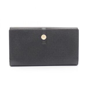 Chanel Bifold Long Wallet Coco Button Black Leather Coco Button Bifold